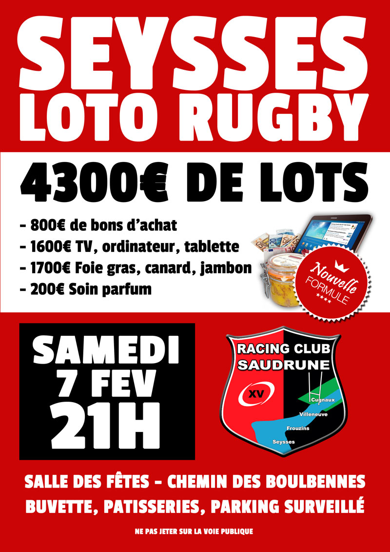 Grand Loto du Rugby à Seysses Samedi 7 Fév. à 21H